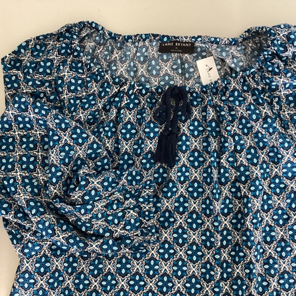 Lane Bryant NWT Boho Peasant Blouse Balloon sleeves SZ 24 Blue Paisley Hippie - Picture 1 of 11